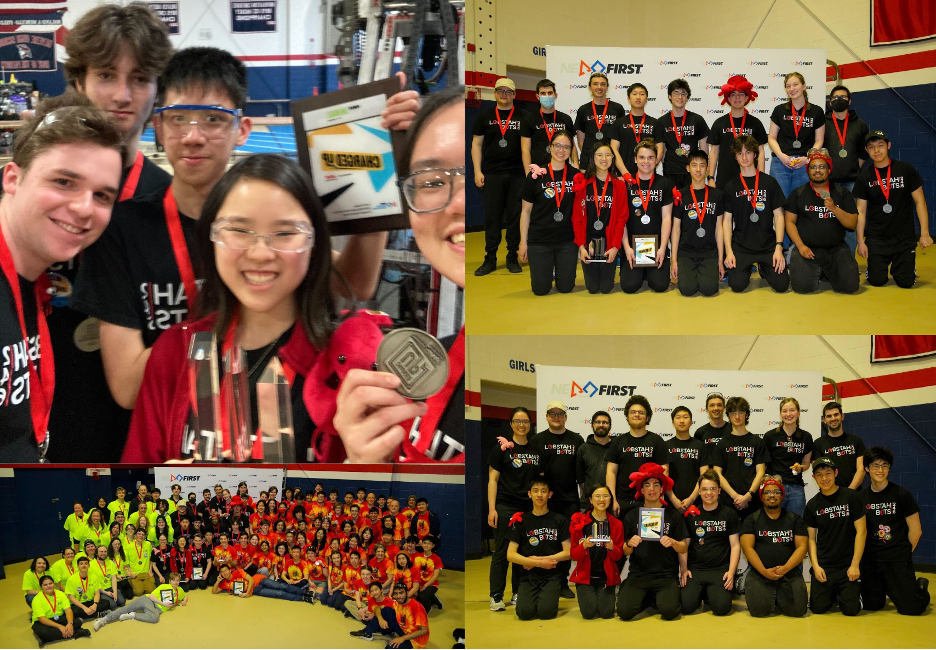 The Lobstah Bots were all awarded silver medals at our Greater Boston event. Our team was also given two trophies for being finalists and winning the Quality Award. Our drive team (pictured top left) features George '24, Owen '25, Maxwell '25, Kendree '25, and our drive coach Veronica (Mentor).