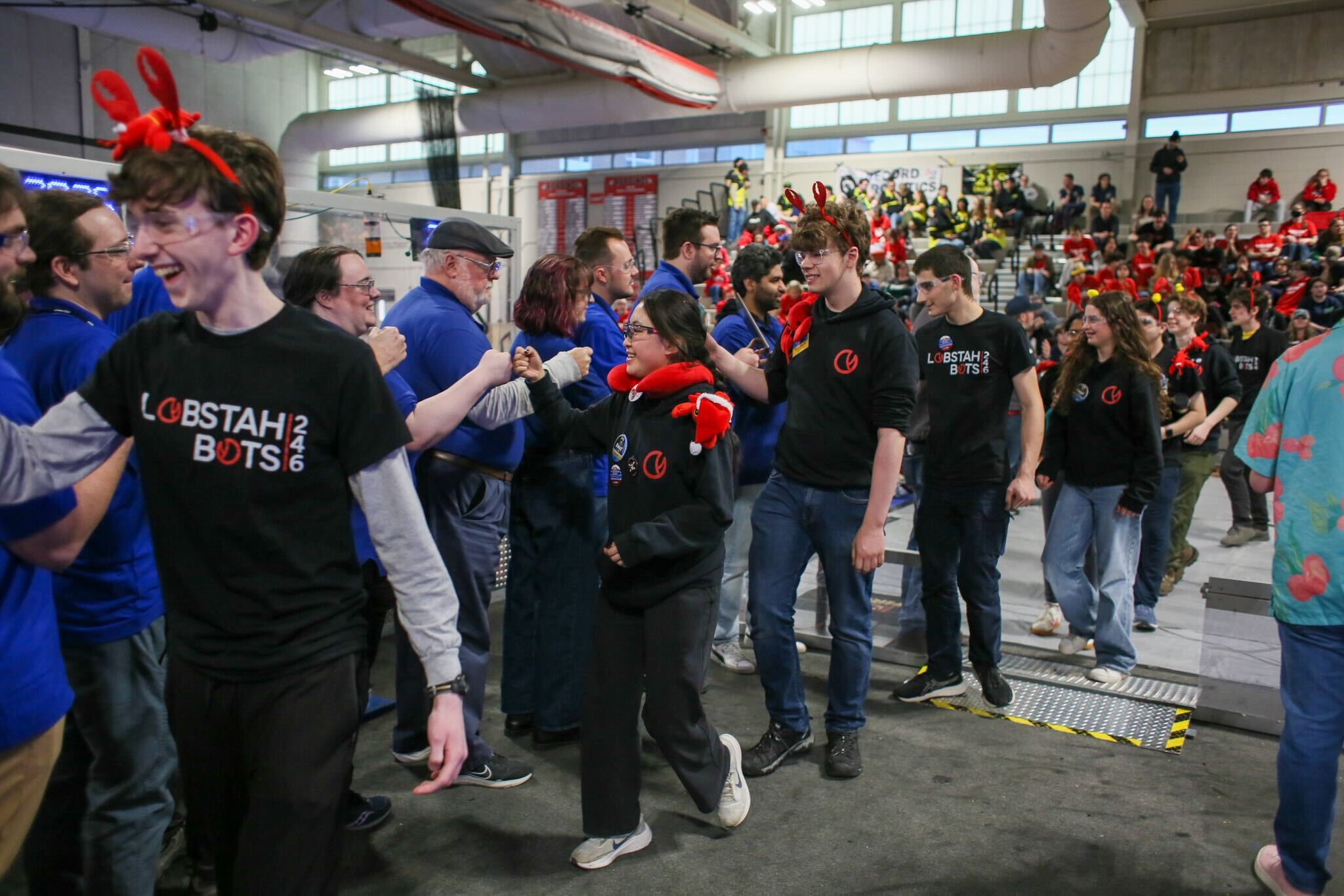 The whole Lobstah team greeting the judges to accept the Imagery Award.